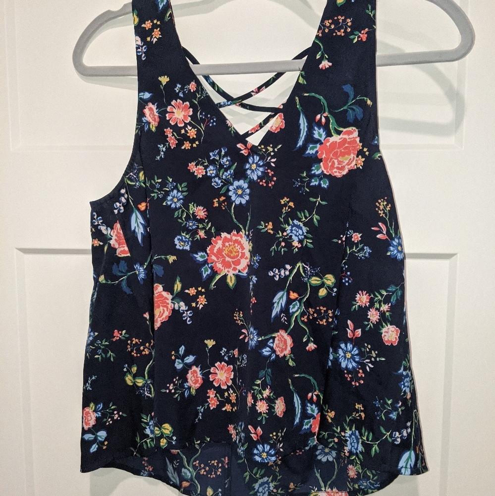 Navy Blue Floral Crop Top